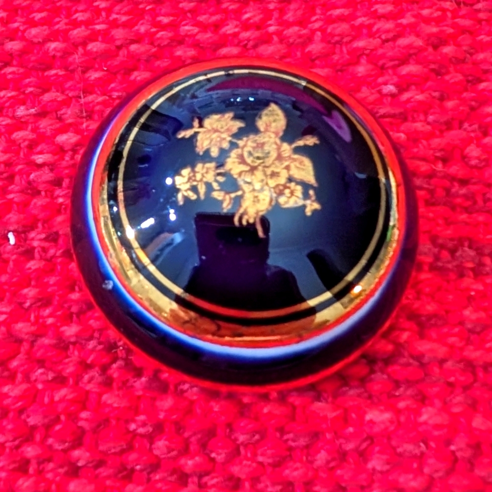 Vtg Limoges Porcelain Cobalt Blue & Gold Pill Box 1.5"